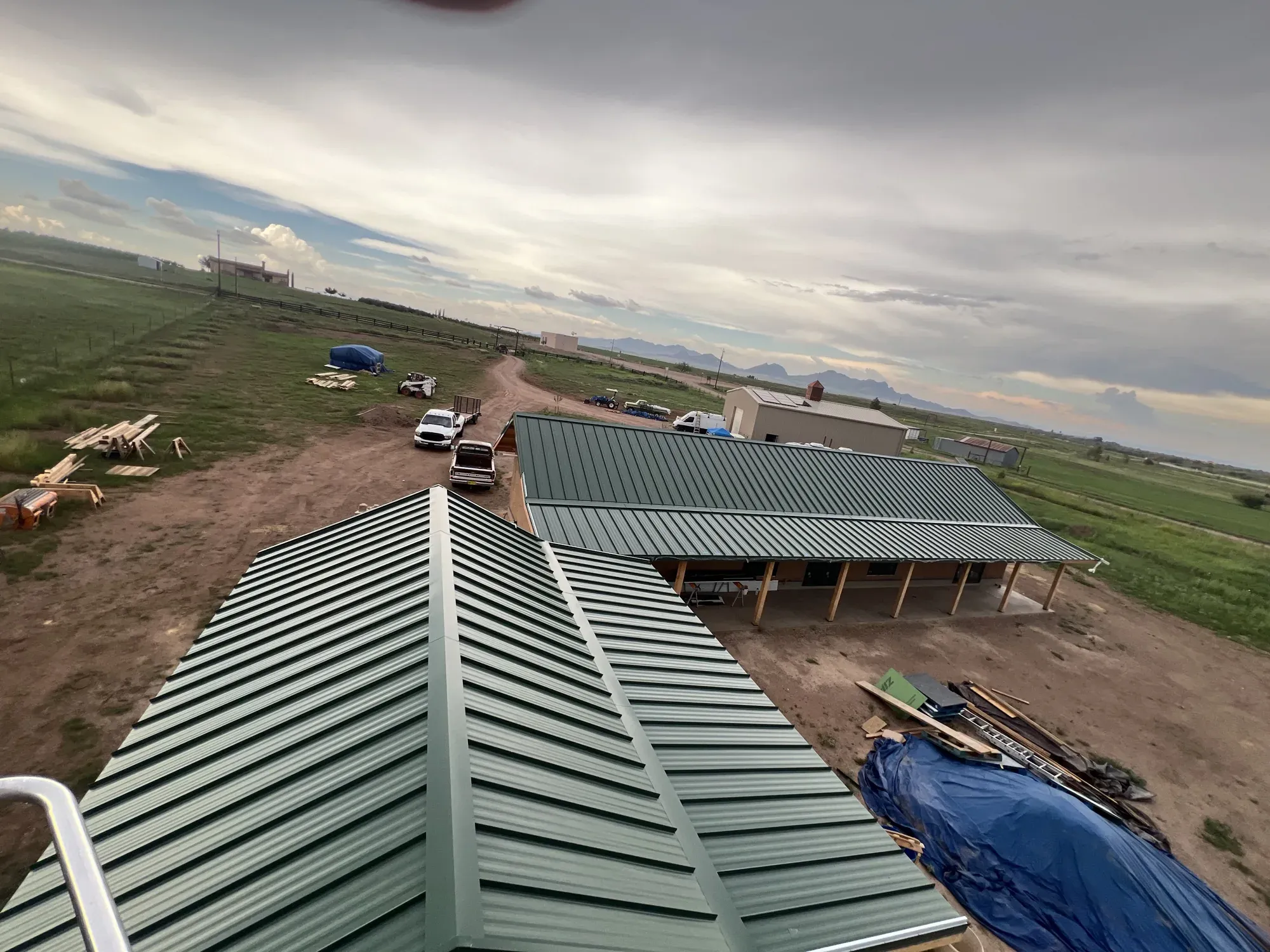 Long standing-seam metal roof lines and ridge detail
